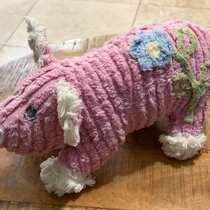 Cozy Pink Ribbed Chenille Pig Shabby Chic Country Core Flower Appliqué 13x6”